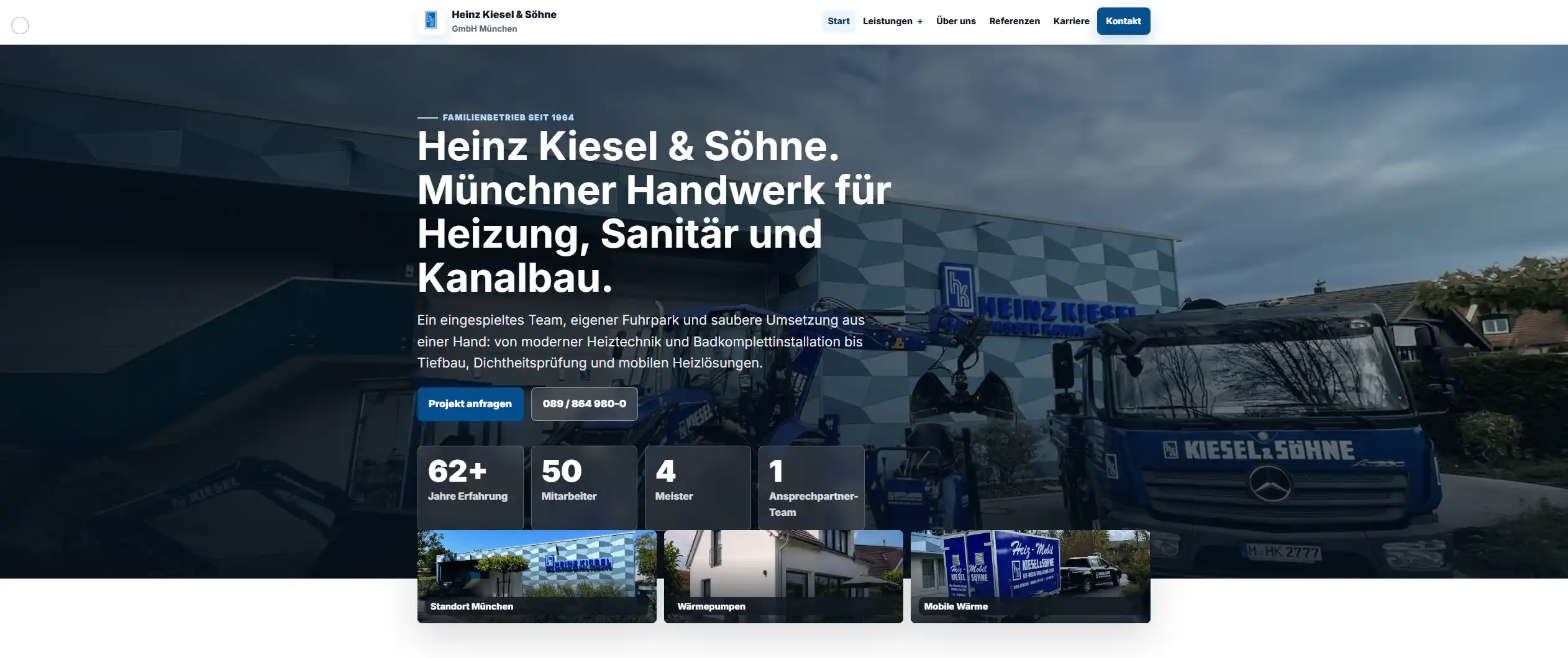 Screenshot der Website Heinz Kiesel und S&ouml;hne