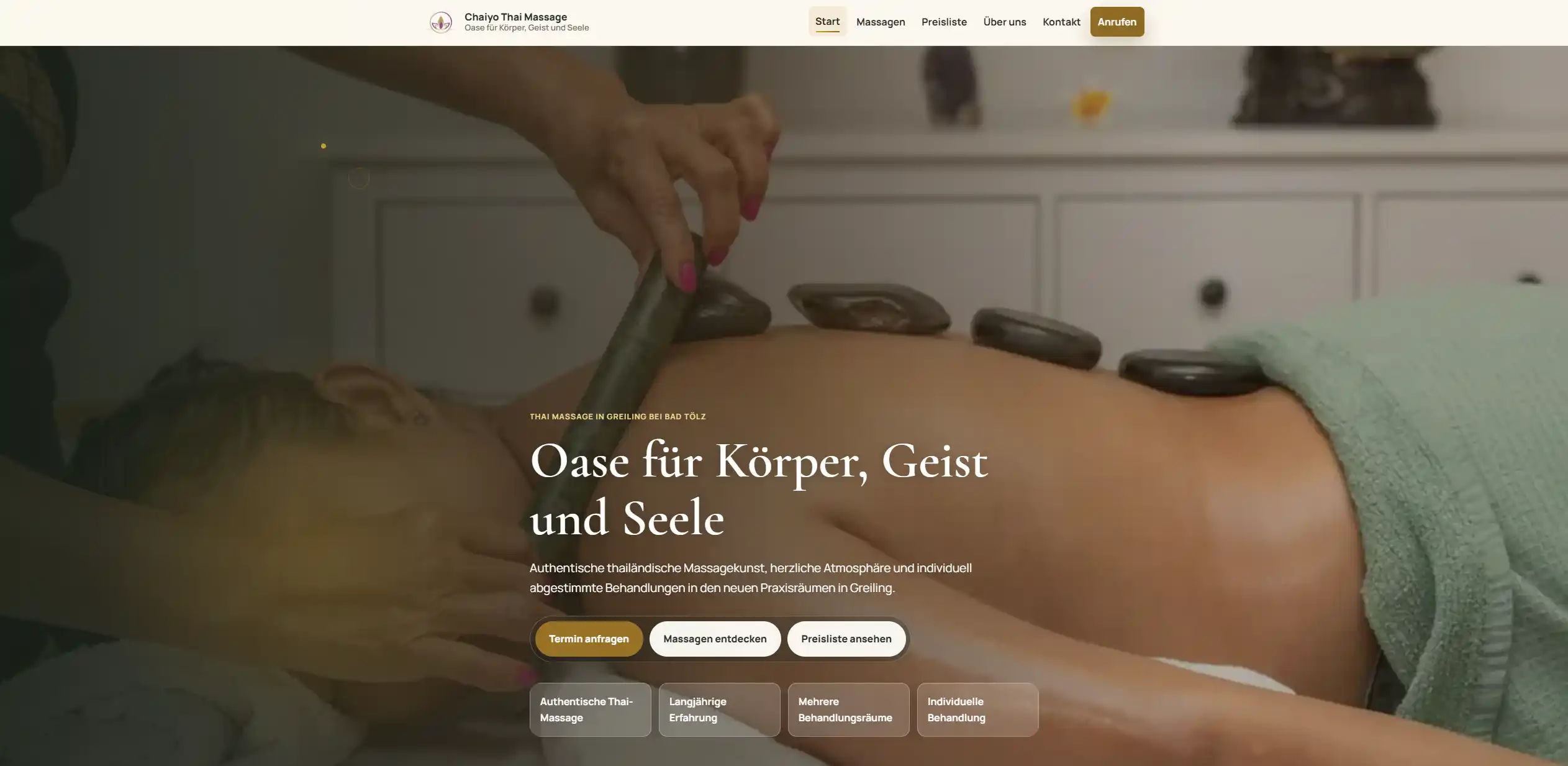 Screenshot der Website Chaiyo Thai Massage
